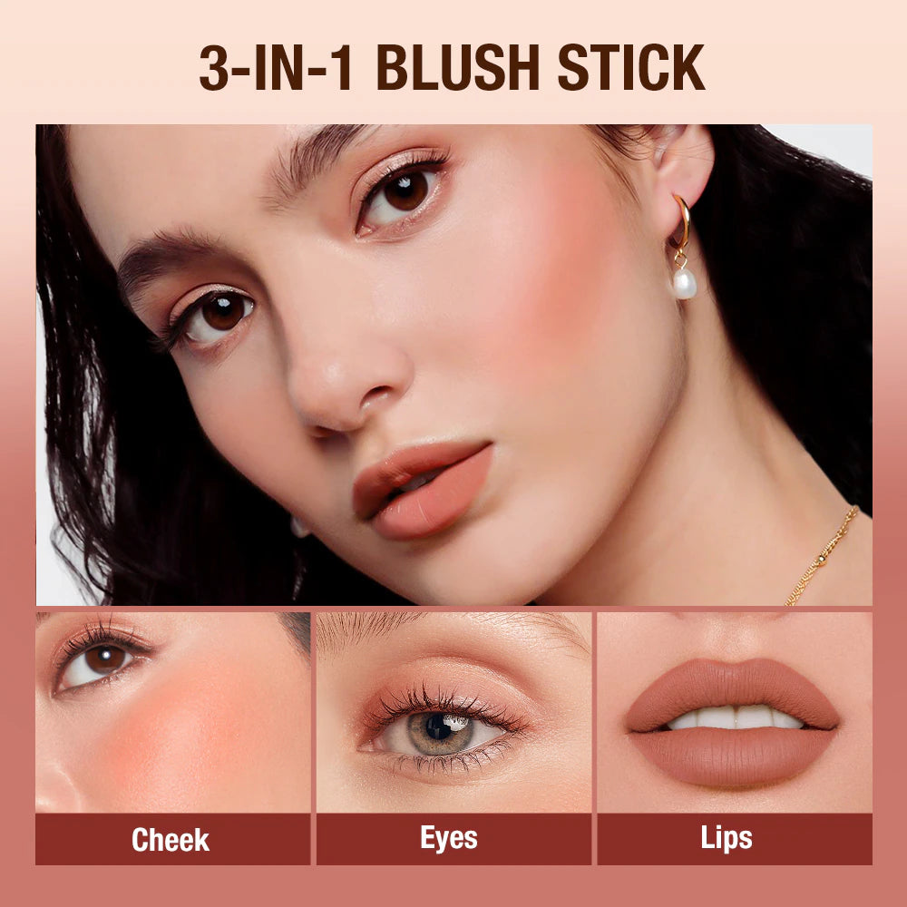 Lipstick Blush Stick 3-In-1 Eyes Cheek and Lip Tint Buildable Waterproof Lightweight Cream Multi Stick Makeup for Women